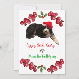 Feestelijke hond met een Santa Hat Flat Holiday Ka Feestdagenkaart