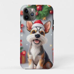 Feestelijke hond met kerstmannenhoed en cadeaus Case-Mate iPhone case