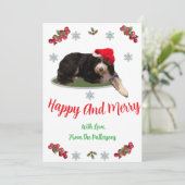 Feestelijke hond met kerstmuts Plat kerstkaart (Staand voorkant)