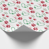 Feestelijke HOND PAW PRINTS en LIEFDE HARTEN Kerst Cadeaupapier (Hoek)