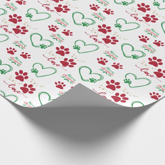 Feestelijke HOND PAW PRINTS en LIEFDE HARTEN Kerst Cadeaupapier (Hoek)