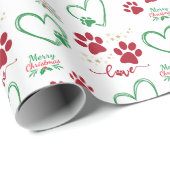 Feestelijke HOND PAW PRINTS en LIEFDE HARTEN Kerst Cadeaupapier (Rol Hoek)