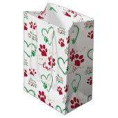 Feestelijke HOND PAW PRINTS en LIEFDE HARTEN Kerst Medium Cadeauzakje (Voorkant Gekanteld)