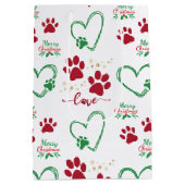 Feestelijke HOND PAW PRINTS en LIEFDE HARTEN Kerst Medium Cadeauzakje (Achterkant)
