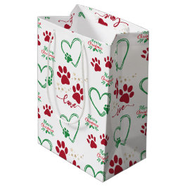 Feestelijke HOND PAW PRINTS en LIEFDE HARTEN Kerst Medium Cadeauzakje
