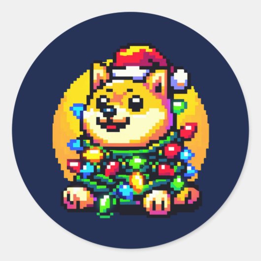 Feestelijke Hond - Schattigee Pixel Art Kerstverli Ronde Sticker (Voorkant)