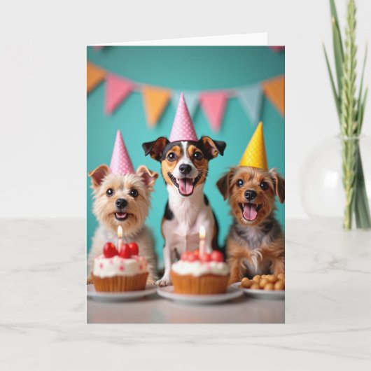 Feestelijke Honden Cupcake Kaart (Voorkant)