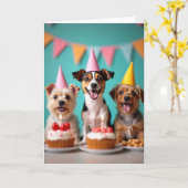 Feestelijke Honden Cupcake Kaart (Gele Bloem)