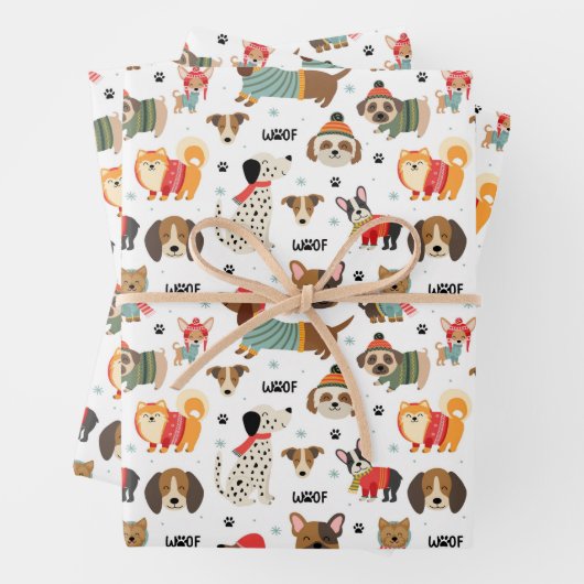 Feestelijke Honden In Vakantie Truien Patroon Inpakpapier Vel (In situ)