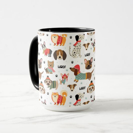 Feestelijke Honden In Vakantie Truien Patroon Mok (Voorkant links)