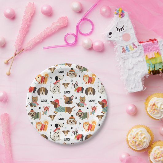 Feestelijke Honden In Vakantie Truien Patroon Papieren Bordje (Feest)