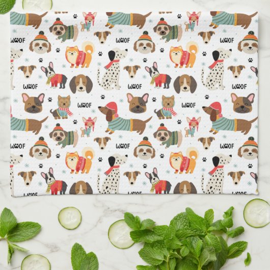 Feestelijke Honden In Vakantie Truien Patroon Theedoek (Gevouwen)