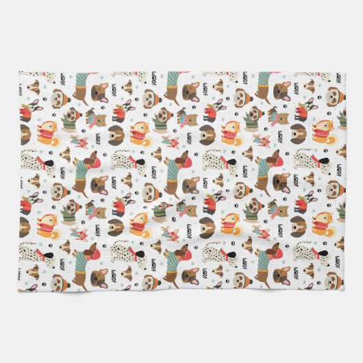 Feestelijke Honden In Vakantie Truien Patroon Theedoek (Horizontaal)
