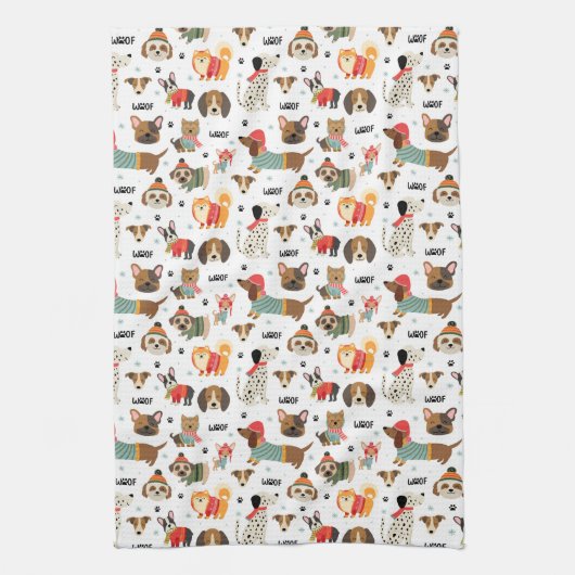 Feestelijke Honden In Vakantie Truien Patroon Theedoek (Verticaal)