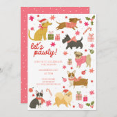 Feestelijke honden roze kerstfeest uitnodiging (Voorkant / Achterkant)