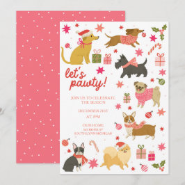 Feestelijke honden roze kerstfeest uitnodiging