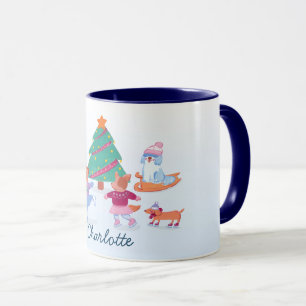 Feestelijke Honden Schaatsen Baby Blauwe Kerst Mok