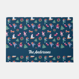 Feestelijke Honden Schaatspatroon Donkerblauw Deurmat