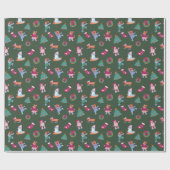 Feestelijke Honden Schaatspatroon Kerstgroen Cadeaupapier (Vlak)