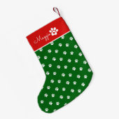 Feestelijke hondenpootafdruk Aangepaste naam Kleine Kerstsok (Achterkant (Hangend))