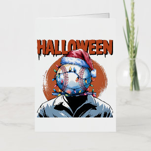 Feestelijke honkbal: Halloween ontmoet Kerstmis Folie Wenskaart