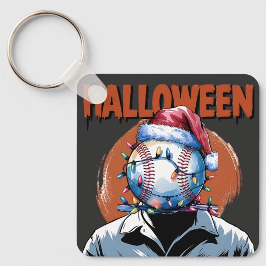 Feestelijke honkbal: Halloween ontmoet Kerstmis Sleutelhanger (Voorkant)