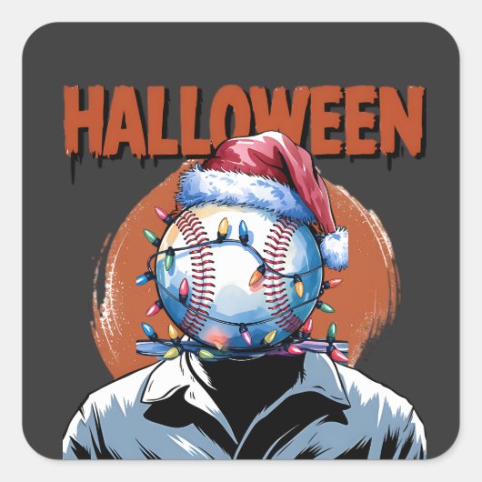 Feestelijke honkbal: Halloween ontmoet Kerstmis Vierkante Sticker (Voorkant)