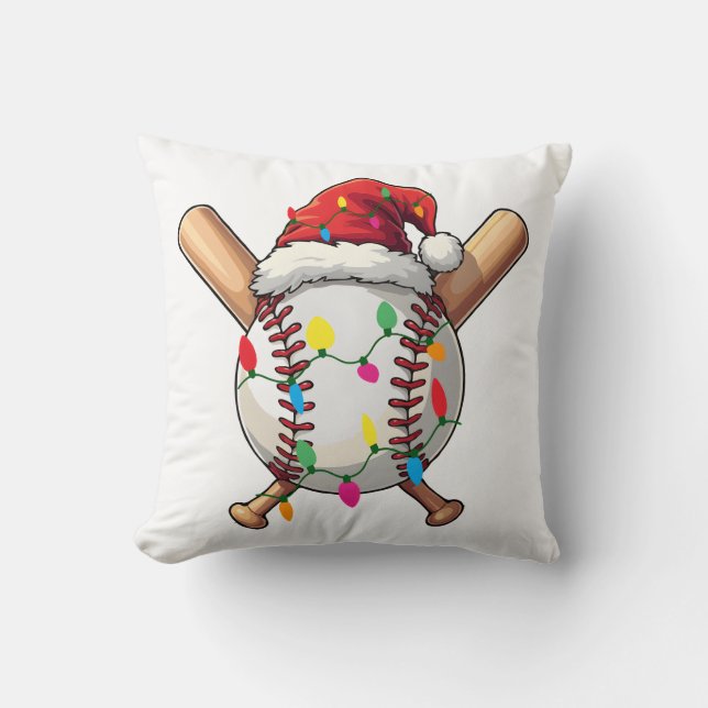 Feestelijke honkbal kerstman kersthoed & lichten s kussen (Voorkant)