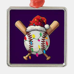 Feestelijke honkbal kerstman kersthoed & lichten s metalen ornament