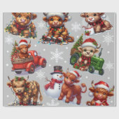 Feestelijke hoogland koe, kerstverlichting Boerder Cadeaupapier (Vlak)