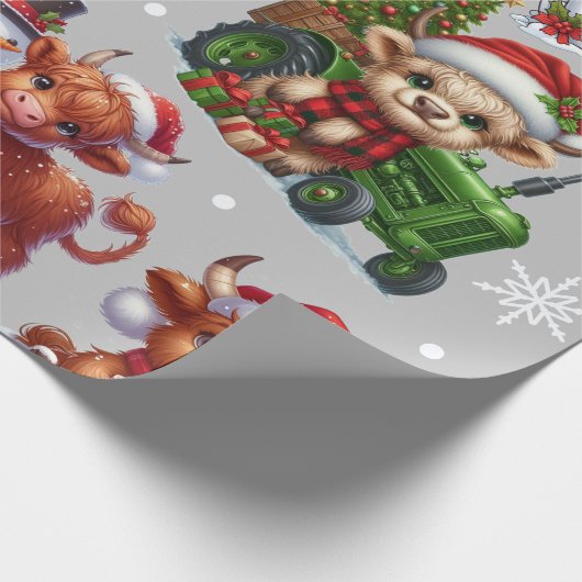 Feestelijke hoogland koe, kerstverlichting Boerder Cadeaupapier (Hoek)