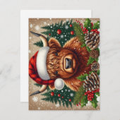 Feestelijke Hooglandkalf met Kerstmanhoed Feestdagenkaart (Voorkant / Achterkant)