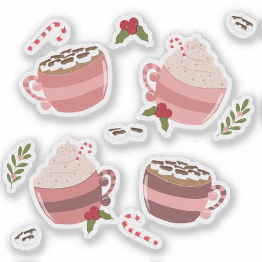 Feestelijke Hot Cocoa Mokken Doodle Sticker Pack (Voorkant)