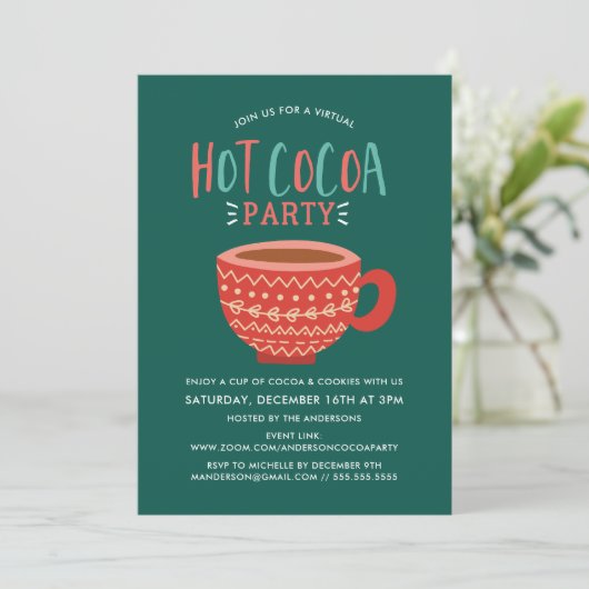 Feestelijke Hot Cocoa Virtual Holiday Party Kaart (Staand voorkant)