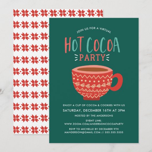 Feestelijke Hot Cocoa Virtual Holiday Party Kaart (Voorkant / Achterkant)