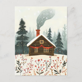 Feestelijke houten Cabin Kerstgroet Briefkaart