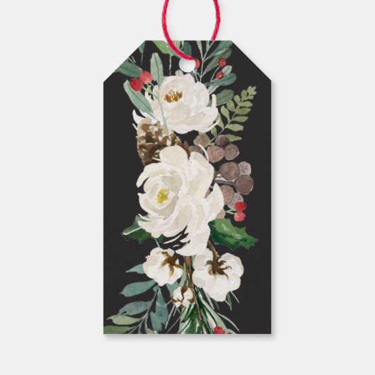 Feestelijke houtskool Bloemen | Vrolijk kerstfeest Cadeaulabel (Achterkant)