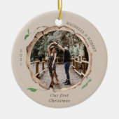 feestelijke houtsnipper eerste kerstjaar keramisch ornament (Voorkant)