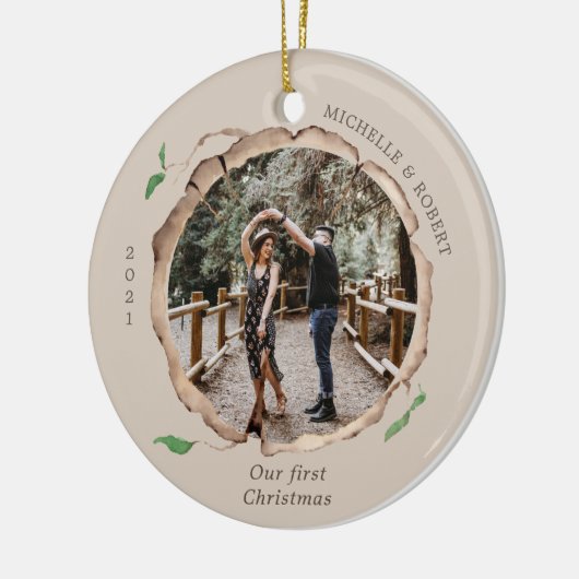 feestelijke houtsnipper eerste kerstjaar keramisch ornament (Links)