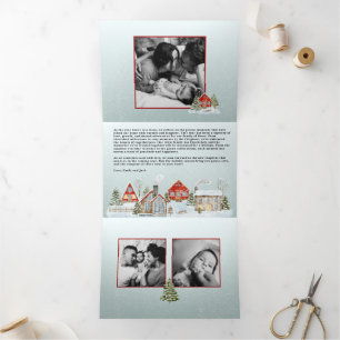 Feestelijke Huizen Drievoudige Kerstkaart Drieluik Uitnodiging