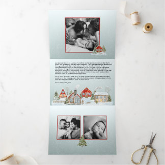 Feestelijke Huizen Drievoudige Kerstkaart Drieluik Uitnodiging