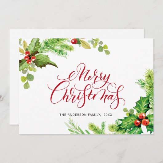 Feestelijke Hulst Bes Kerstmis Wens met Maretak Feestdagenkaart (Voorkant / Achterkant)