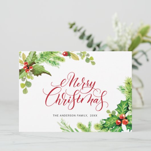 Feestelijke Hulst Bes Kerstmis Wens met Maretak Feestdagenkaart (Staand voorkant)