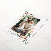 Feestelijke Hulst en Bessen Verticale Foto Folie Feestdagenkaart (Gedraaid)