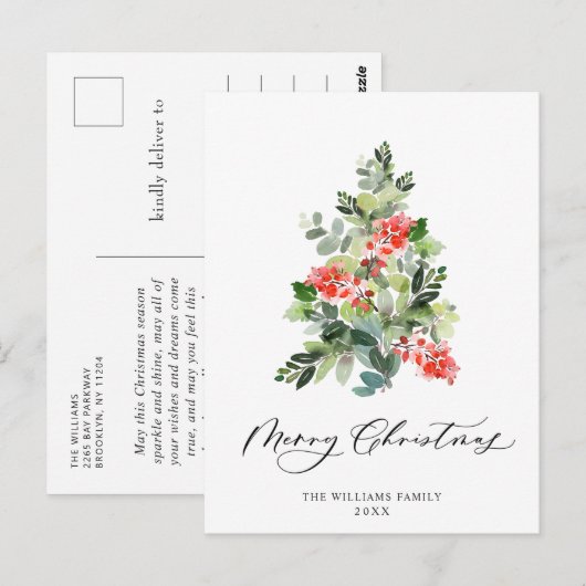 Feestelijke Hulst Kerstboom Groet Vakantie Briefkaart (Voorkant / Achterkant)