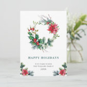 Feestelijke hulst poinsettia krans Kerstgroet Feestdagenkaart (Staand voorkant)