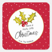 Feestelijke hulst polka stippen leuk willekeurige  vierkante sticker (Voorkant)