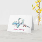 Feestelijke Hulstbes Kerstmis Kaart (Gele Bloem)