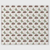 Feestelijke Hulstbes Kerstpudding Cadeaupapier (Vlak)