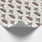 Feestelijke Hulstbes Kerstpudding Cadeaupapier (Hoek)